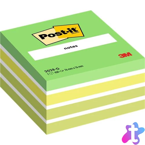 Öntapadó jegyzettömb, 76x76 mm, 450 lap, 3M POSTIT, aquarell zöld