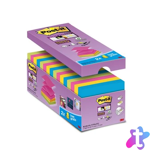 Öntapadó jegyzettömb csomag, "Z", 76x76 mm, 16x90 lap, 3M POSTIT, "Super Sticky", vegyes