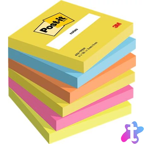 Öntapadó jegyzettömb, 76x76 mm, 6x100 lap, 3M POSTIT "Energetic", vegyes színek
