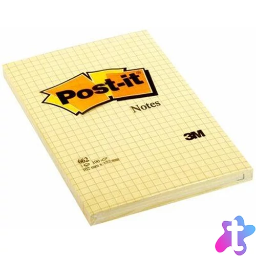 Öntapadó jegyzettömb, 102x152 mm, 100 lap, kockás, 3M POSTIT, sárga