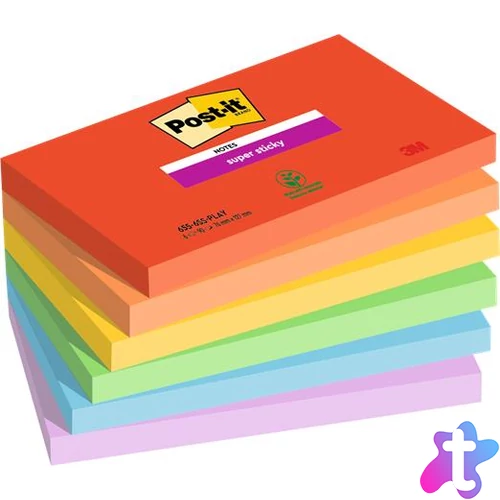 Öntapadó jegyzettömb, 76x127 mm, 6x90 lap, 3M POSTIT "Super Sticky Playful", vegyes színek