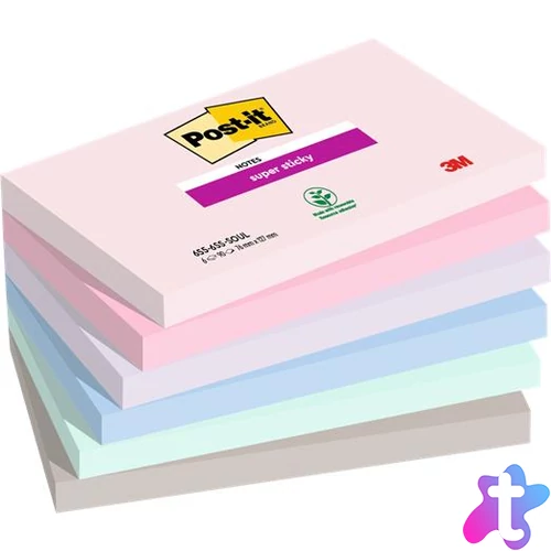 Öntapadó jegyzettömb, 76x127 mm, 6x90 lap, 3M POSTIT "Super Sticky Soulful", vegyes színek