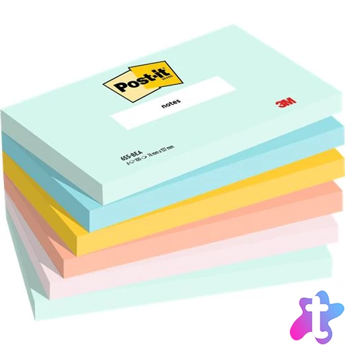 Öntapadó jegyzettömb, 76x127 mm, 6x100 lap, 3M POSTIT "Beachside", vegyes színek
