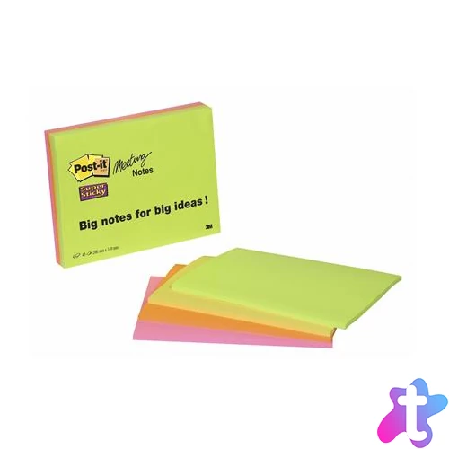 Öntapadó jegyzettömb, 203x152 mm, 4x45 lap, 3M POSTIT "Super Sticky", vegyes színek