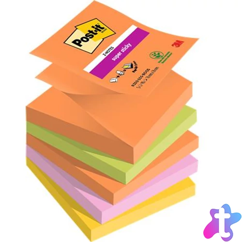 Öntapadó jegyzettömb, "Z", 76x76 mm, 5x90 lap, 3M POSTIT "Super Sticky Boots", vegyes színek