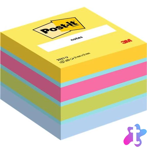 Öntapadó jegyzettömb, 51x51 mm, 400 lap, 3M POSTIT, ultra színek
