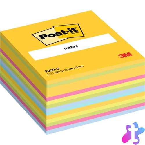 Öntapadó jegyzettömb, 76x76 mm, 450 lap, 3M POSTIT, vegyes színek