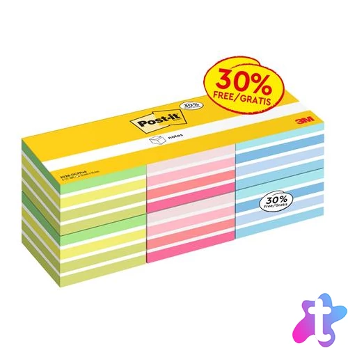 Öntapadó jegyzettömb, 76x76 mm, 6x450 lap, 3M POSTIT,  vegyes színek
