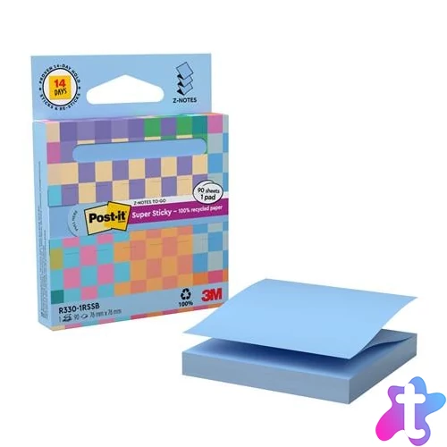 Öntapadó jegyzettömb, "Z", adagolóval, 76x76 mm, 90 lap, 3M POSTIT "Super Sticky", pasztellkék