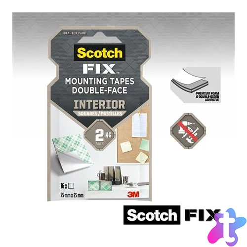 Ragasztó négyzetek, kétoldalú, 25,4 x 25,4 mm, 3M SCOTCH