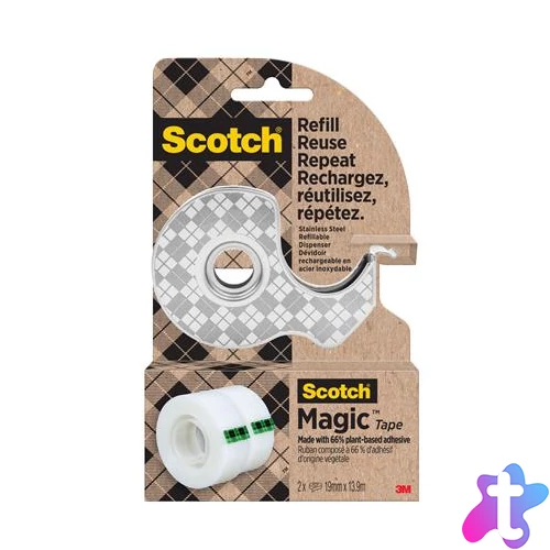 Ragasztószalag fém adagolón, 2 szalaggal, 19 mm x 13,9 m, 3M SCOTCH "Magic™", átlátszó