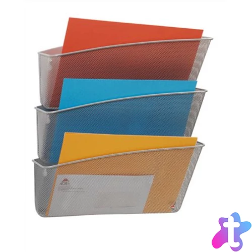 Irattartó, fali, fémhálós, 3 zsebes, ALBA, ezüst