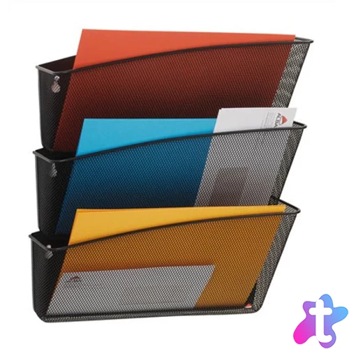 Irattartó, fali, fémhálós, 3 zsebes, ALBA, fekete