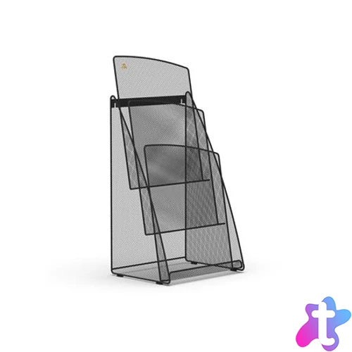 Prospektustartó, fémhálós, asztali, álló, A4, 3 rekesz, ALBA, fekete