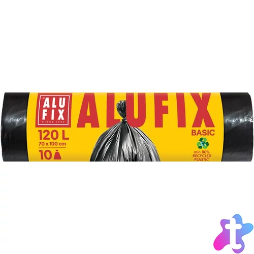 Szemeteszsák, 120 l, 10 db, 70x100 cm, 17 µ, ALUFIX "Economy", fekete