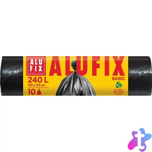 Szemeteszsák, 240 l, 10 db, 100x125 cm, 20 µ, ALUFIX "Economy", fekete