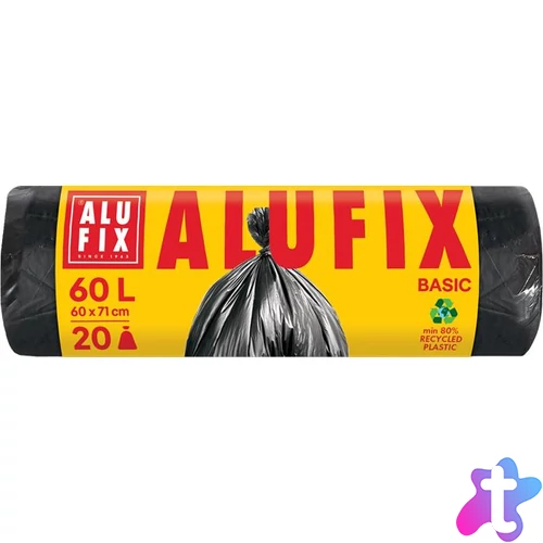 Szemeteszsák, 60 l, 20 db, 60x71 cm, 10 µ, ALUFIX "Economy", fekete