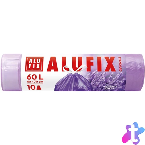 Szemeteszsák, zárószalagos, 60 l, 10 db, 60x70 cm, 15 µ, ALUFIX, levendula