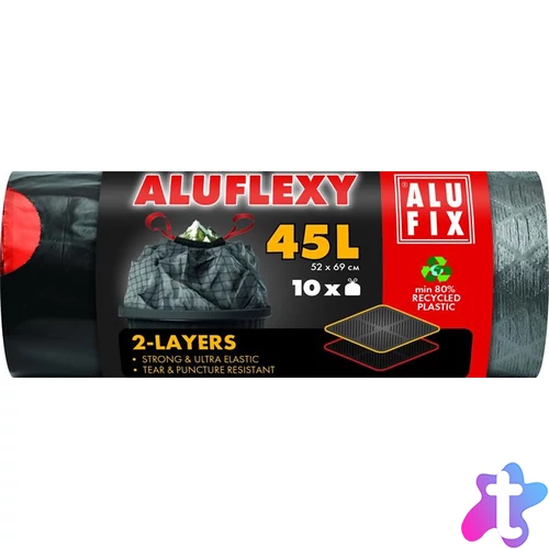 Szemeteszsák, zárószalagos, kétrétegű, 45 l, 10 db, 52x69 cm, 28 µ, ALUFIX "Aluflexy"