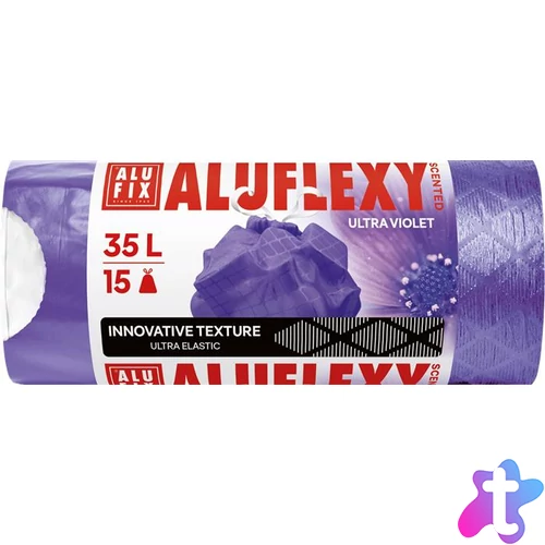 Szemeteszsák, zárószalagos, LDPE, illatosított, 35 l, 15 db, 53x53 cm, 20 µ, ALUFIX "Aluflexy", lila