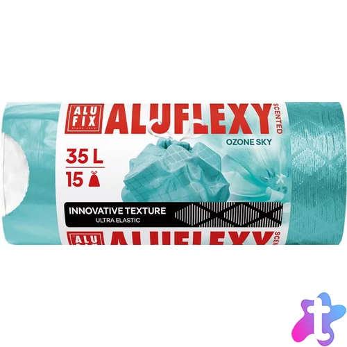 Szemeteszsák, zárószalagos, LDPE, illatosított, 35 l, 15 db, 53x53 cm, 20 µ, ALUFIX "Aluflexy", türkizkék