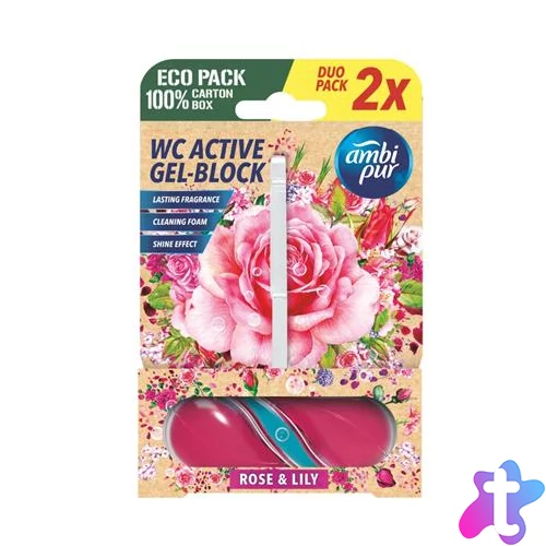 WC tisztító blokk, 2x45 g, AMBI PUR, rózsa és liliom