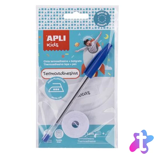 Textilszalag, vasalható, 200x10 mm, tollal, APLI Kids, fehér