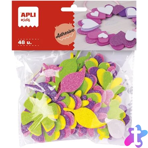 Moosgumi, öntapadó, glitteres, virágok, APLI Kids "Eva Sheets", vegyes színek