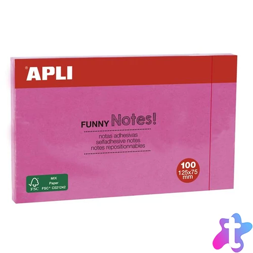 Öntapadó jegyzettömb, 125x75 mm, 100 lap, APLI "Funny", pink