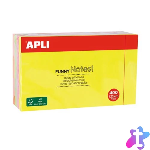 Öntapadó jegyzettömb, 125x75 mm, 400 lap, APLI "Funny", neon