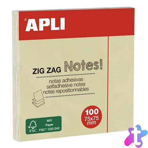 Öntapadó jegyzettömb, "Z", 75x75 mm, 100 lap, APLI "Classic", sárga
