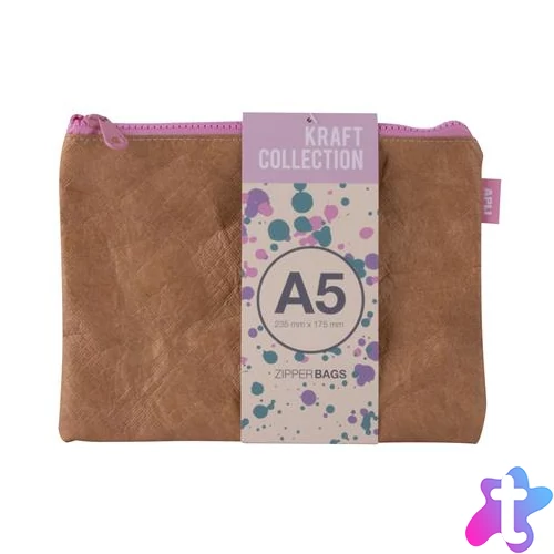 Rendszerező tasak, cipzáras, bőrhatású textúra, műanyag, A5, APLI "Kraft", vegyes színű cipzár