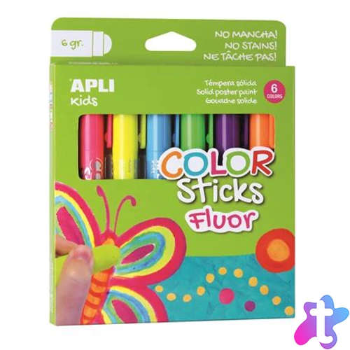 Tempera kréta készlet, APLI Kids "Color Sticks Fluor", 6 fluoreszkáló szín