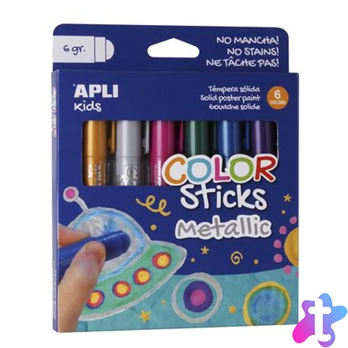 Tempera kréta készlet, APLI Kids "Color Sticks Metallic", 6 különböző metál szín