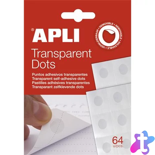 Ragasztókorong, eltávolítható, APLI "Transparent Dots", átlátszó