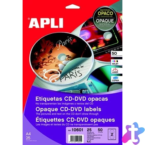 Etikett, CD/DVD, A4, teljes lefedettségű, matt, APLI "Mega"