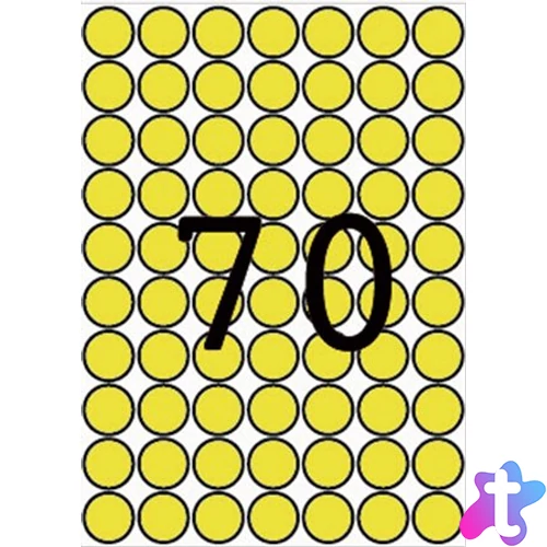 Etikett, 19 mm kör, színes, A5 hordozón, APLI, sárga, 560 etikett/csomag