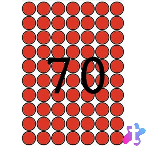 Etikett, 19 mm kör, színes, A5 hordozón, APLI, piros, 560 etikett/csomag