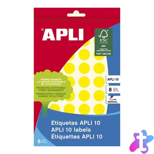 Etikett, 16 mm kör, kézzel írható, színes, APLI, sárga, 432 etikett/csomag