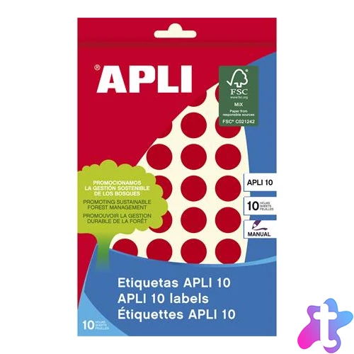 Etikett, 16 mm kör, kézzel írható, színes, APLI, piros, 432 etikett/csomag