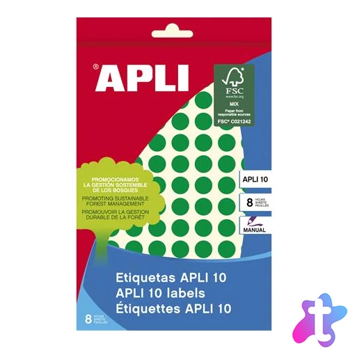Etikett, 10 mm kör, kézzel írható, színes, APLI, zöld, 1008 etikett/csomag