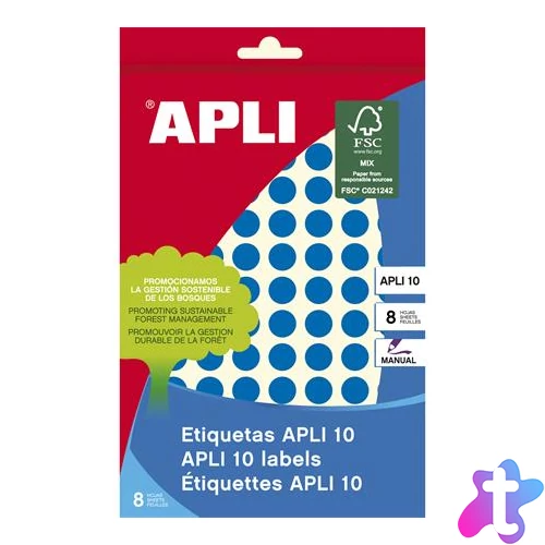 Etikett, 10 mm kör, kézzel írható, színes, APLI, kék, 1008 etikett/csomag