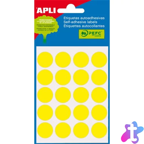 Etikett, 19 mm kör, kézzel írható, színes, APLI, sárga, 100 etikett/csomag