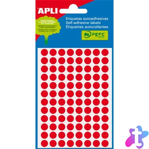 Etikett, 8 mm kör, kézzel írható, színes, APLI, neon piros, 288 etikett/csomag