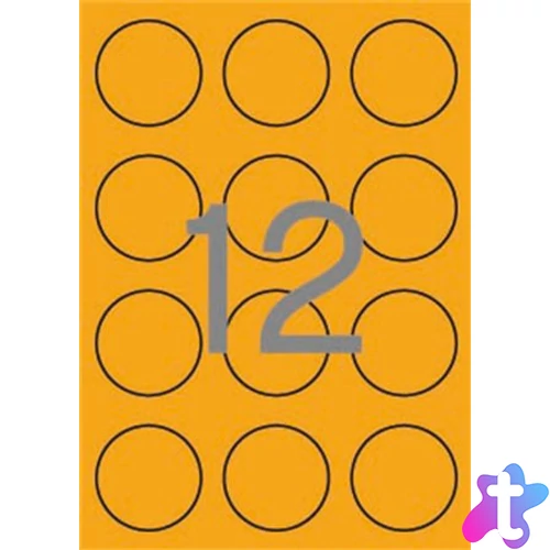 Etikett, 60 mm kör, színes, APLI, neon narancs, 240 etikett/csomag