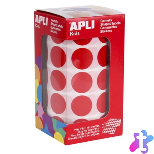 Etikett, 20mm kör, kézzel írható, tekercsben, színes, APLI, piros 1700 etikett/csomag