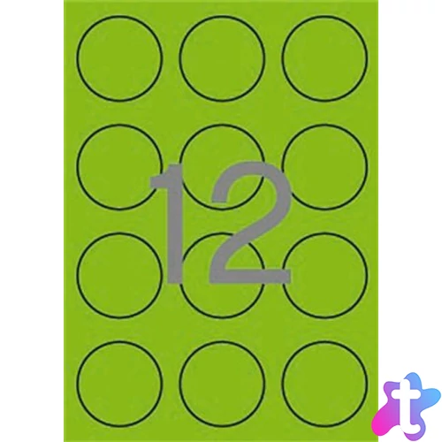 Etikett, 60 mm kör, színes, APLI, neon zöld, 240 etikett/csomag