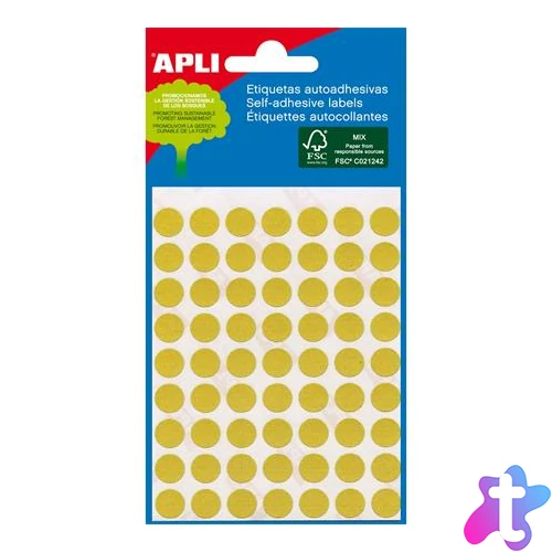 Etikett, 8 mm kör, kézzel írható, színes, APLI, sárga, 288 etikett/csomag
