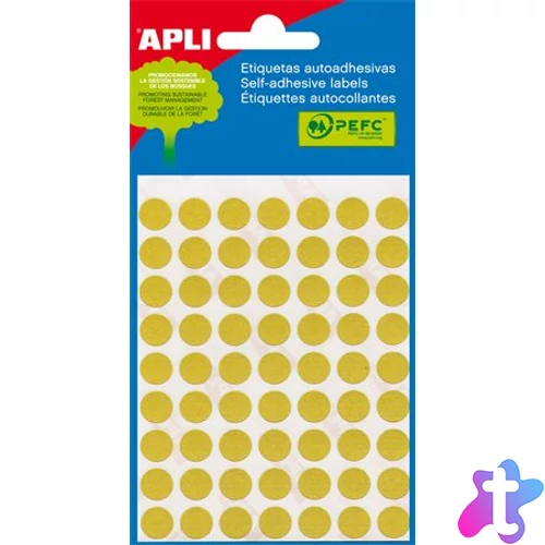 Etikett, 13 mm kör, kézzel írható, színes, APLI, sárga, 175 etikett/csomag