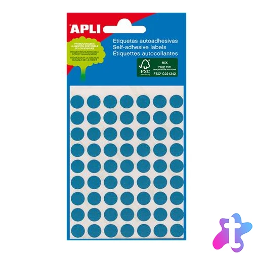 Etikett, 8 mm kör, kézzel írható, színes, APLI, kék, 288 etikett/csomag